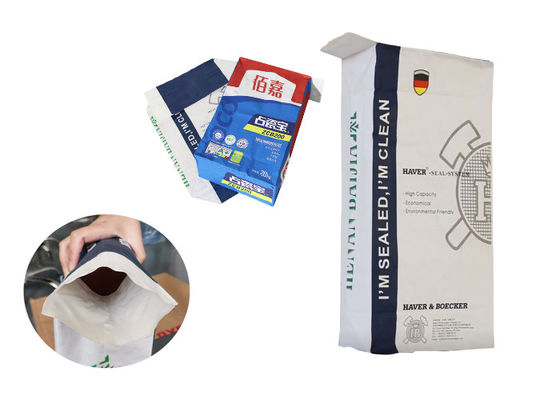 फ्लेक्सो प्रिंटिंग केमिकल पेस्टेड वाल्व मल्टीवॉल पेपर बैग पीई फिल्म 2 परतें